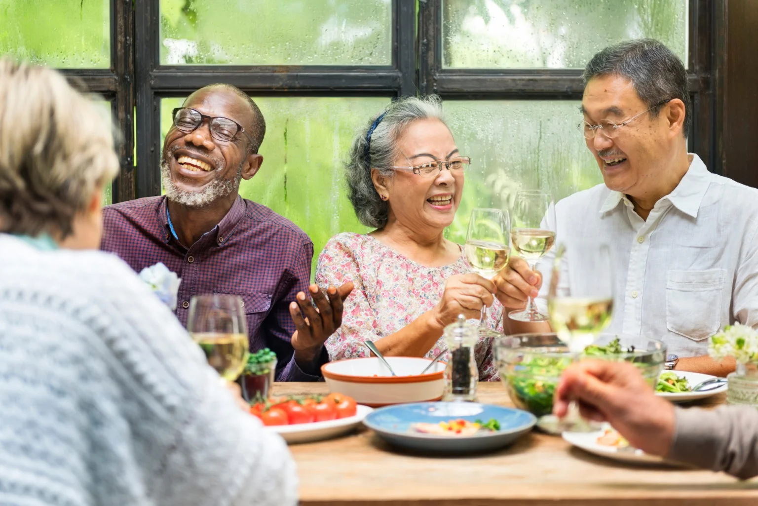 Senior people having dinner